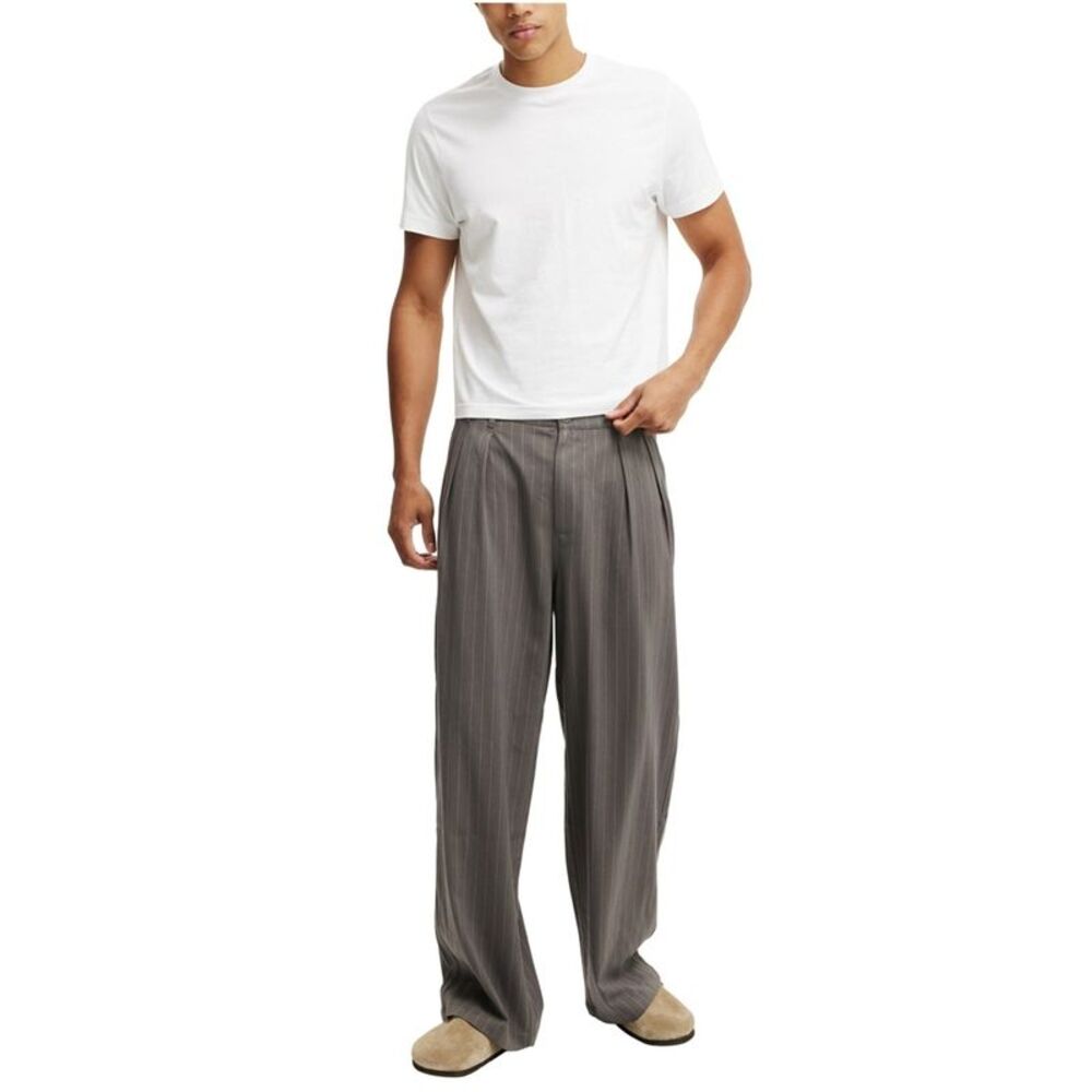 Cotton On Mens Super Baggy Pleated Pinstripe Wide Leg Loose Slacks Dress Pant...